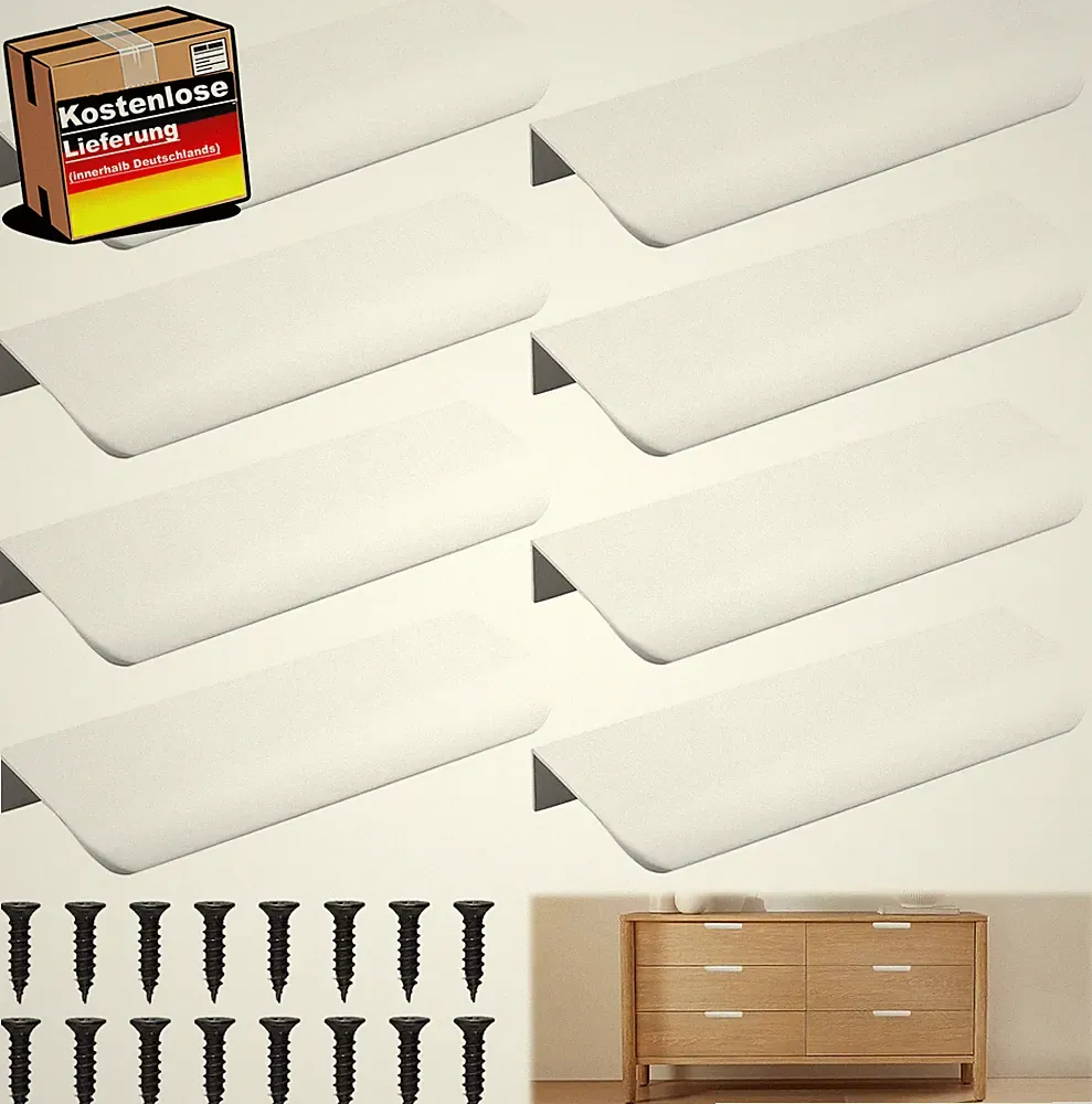 8 Stück Möbelgriffe Weiß Mit Schrauben,120Mm Fingerkantengriff,Aluminiumlegierun