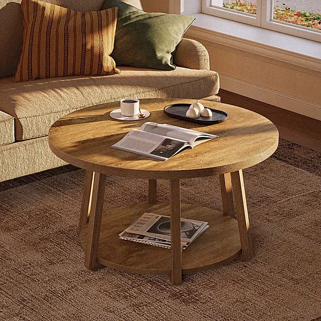 80 cm Runder Couchtisch mit Ablage, 2 Ebenen Wohnzimmertisch klein mit Stauraum