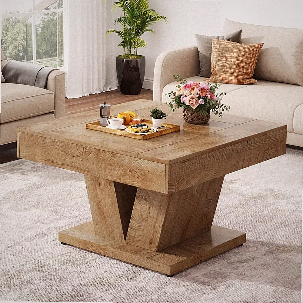 80cm moderner Quadratischer Couchtisch, Holz-Mitteltisch Cocktail für Wohnzimmer