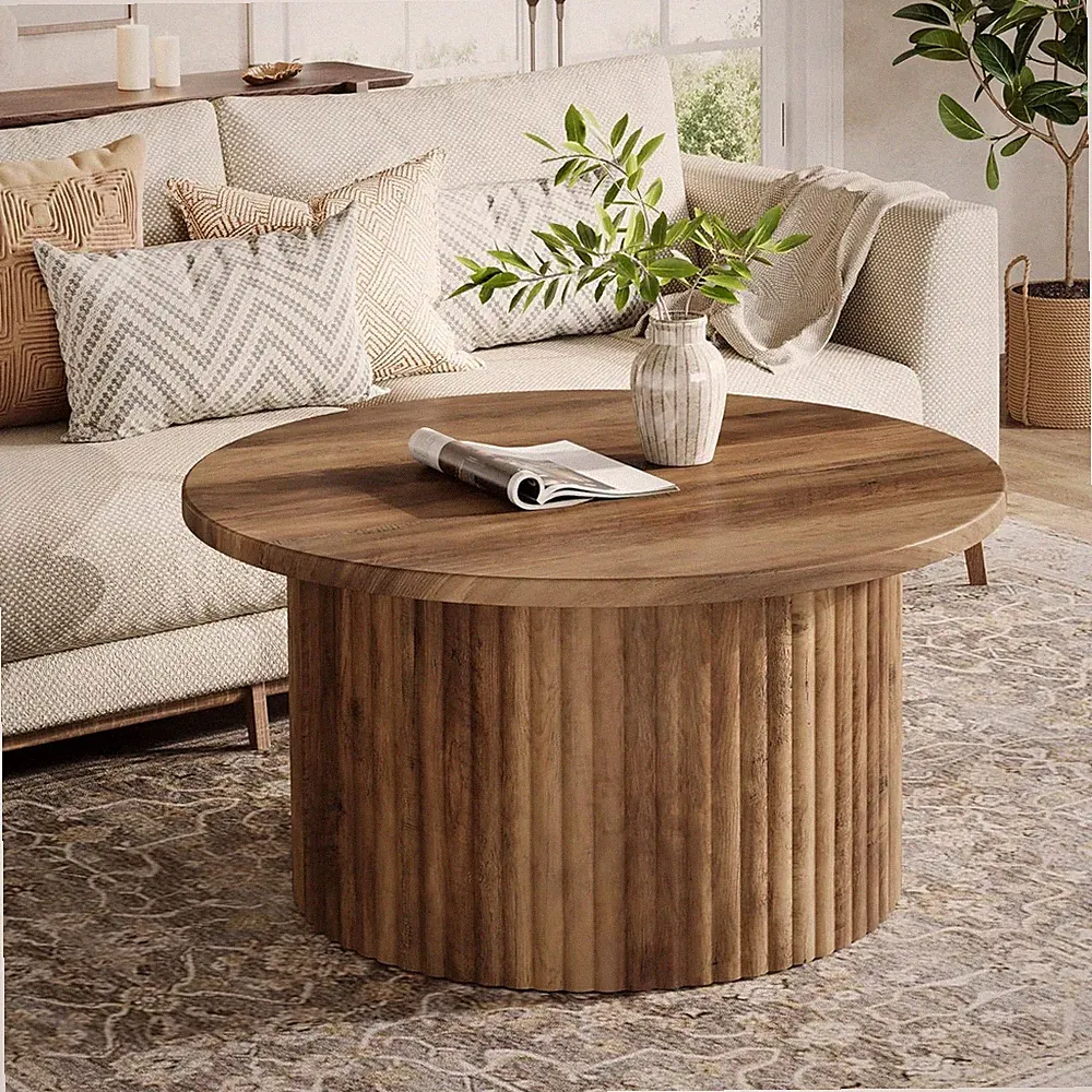 80cm Runder Couchtisch, Rund Holz Beistelltisch im Landhausstil für Wohnzimmer