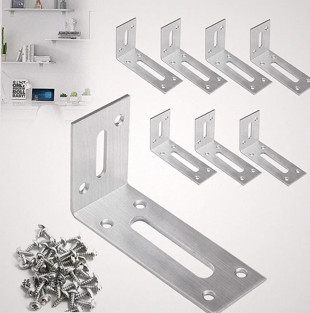 8er Metall Winkelset für Möbel, Regalverbindung, verstellbar, bis 10 kg, Silber