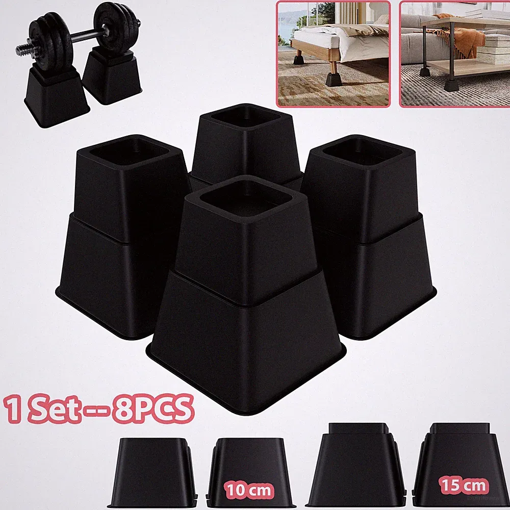 8er Möbelerhöher Set Schwarz Höhenverstellbar Bett Erhöhung Sofa Tisch Erhöher
