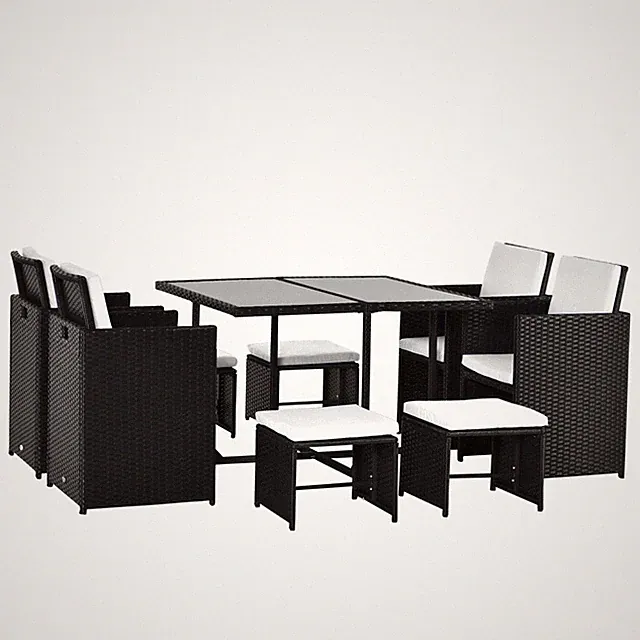 9 tlg. Sitzgruppe Gartenset Sitzgarnitur Ratten Gartenmöbel Polyrattan Schwarz