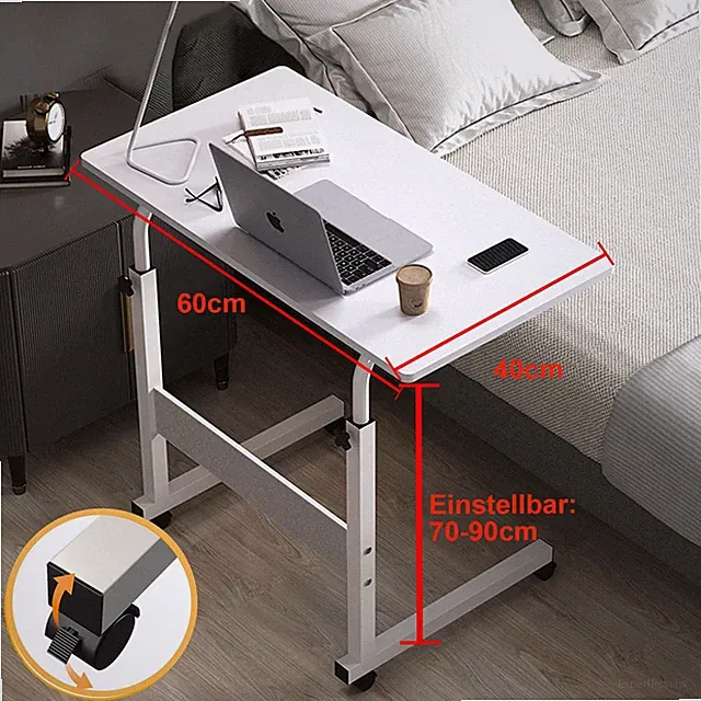 90cm Laptoptisch Betttisch Notebooktisch Pflegetisch mit Rollen Höhenverstellbar