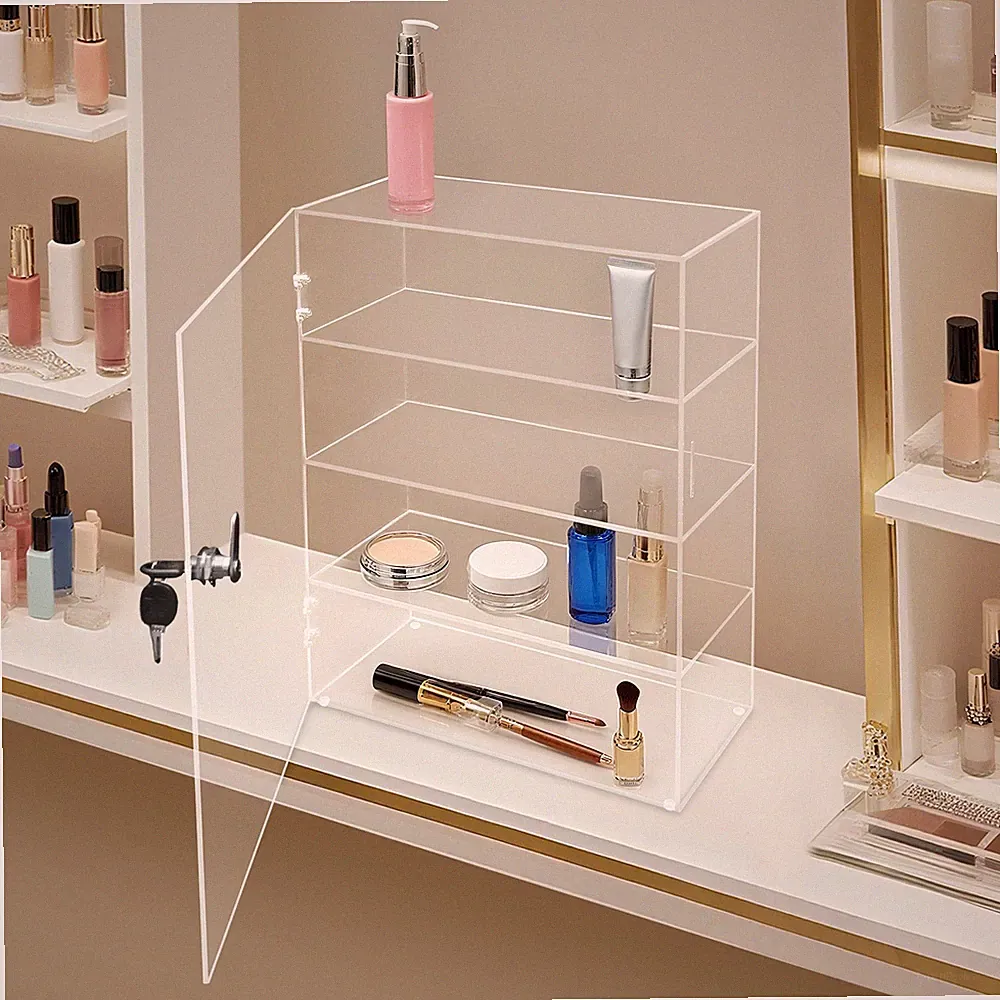 Abschließbare Acryl-Vitrine, Klar Verkaufsthekenvitrinen, 4-Ebene Acryl-Vitrine