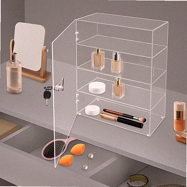 Abschließbare Acryl-Vitrine, Klar Verkaufsthekenvitrinen, 4-Ebene Acryl-Vitrine