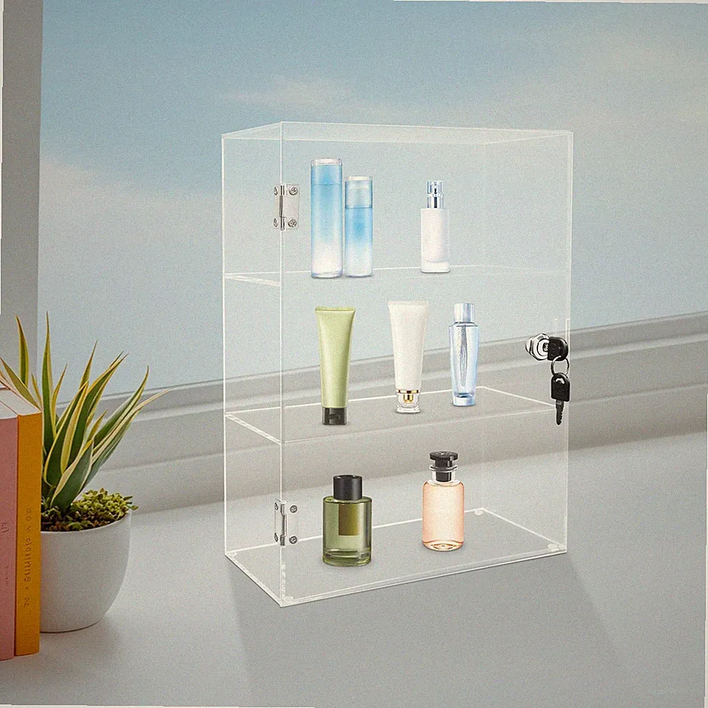 Abschließbare Acryl-Vitrine, Verkaufsthekenvitrinen, 3 Ebenen Acryl-Vitrine