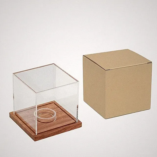 Acryl Vitrine mit staubdichtem Holzsockel für Regal, Schreibtisch