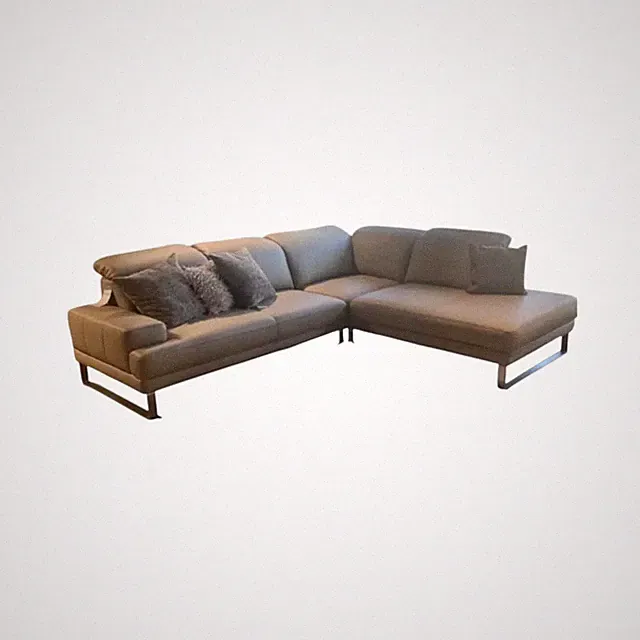 Activineo Ecksofa Brandy Leder WM Safari Beige Kufen Metall Chrom Gebürstet