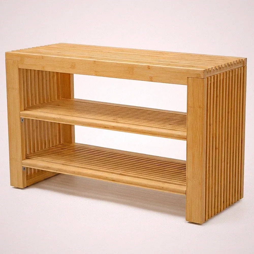 Adabor Schuhregal aus Bambus Holz mit Sitzbank, 3 Ebenen Schuhschrank/ Schuhbank