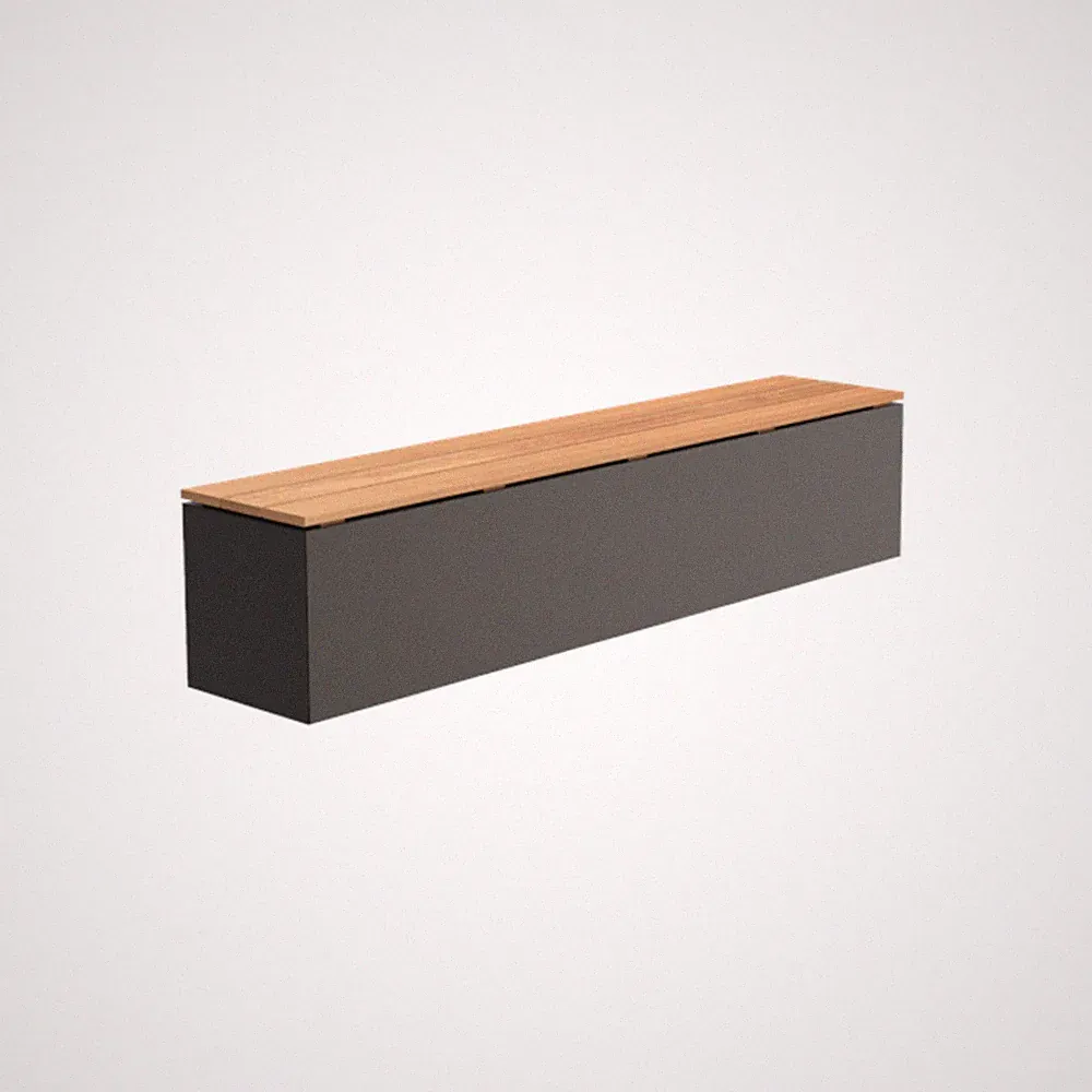 Adezz Sitzbank Sockel mit Sitz Aluminium RAL7021 Hartholz Gartenbank Sitzfläche