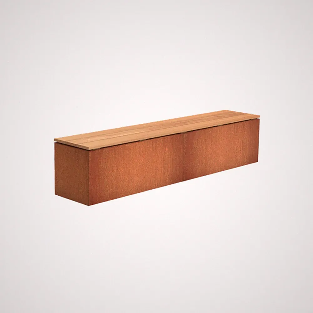 Adezz Sitzbank Sockel mit Sitz Corten-Stahl Hartholz Bank Gartenbank Sitzfläche