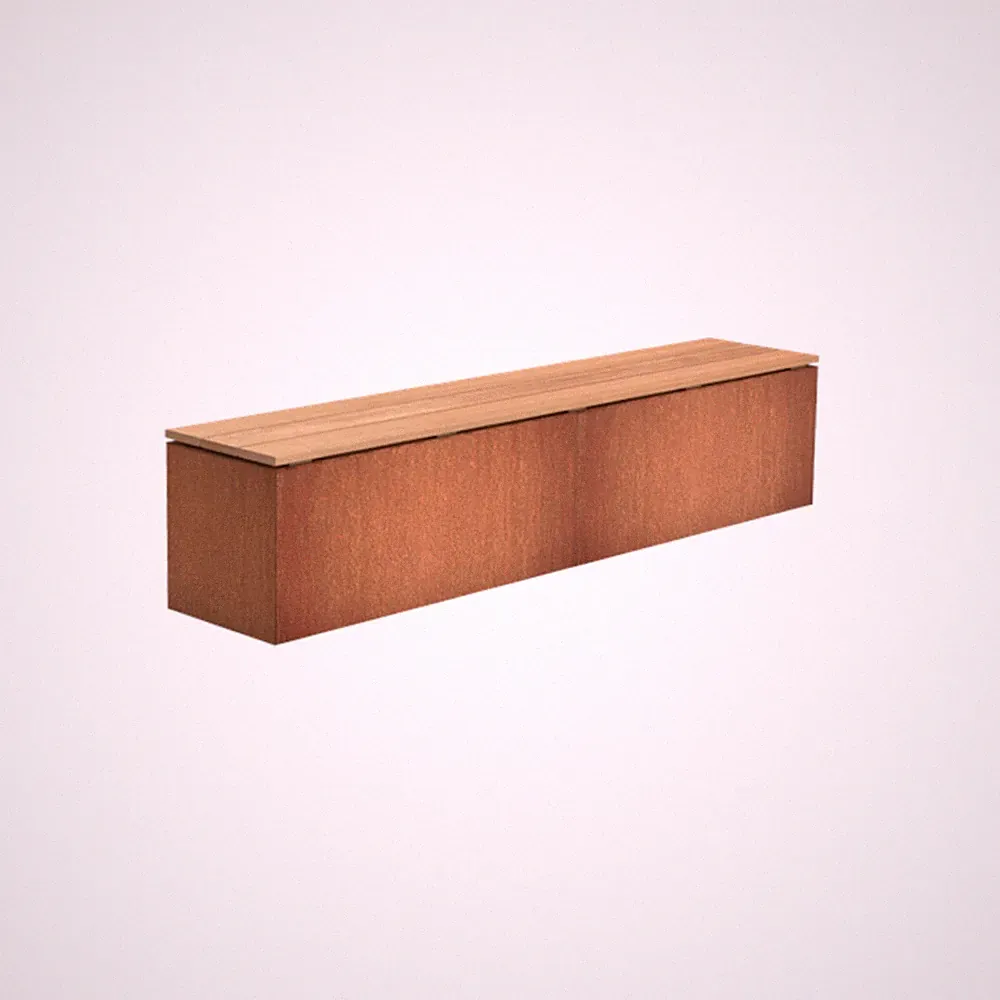 Adezz Sitzbank Sockel mit Sitz Corten-Stahl Hartholz Bank Gartenbank Sitzfläche