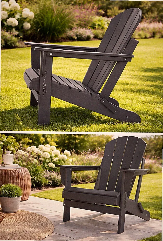 Adirondack Gartenstuhl Dunkelgrau mit Armlehnen, Outdoor, 83x75x91 cm