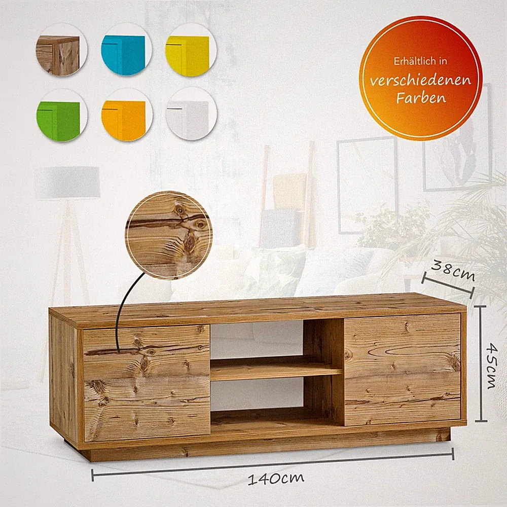 AILEENSTORE TV-Lowboard Fernseher-Tisch Holz-Optik HiFi-Kommode Wohnzimmer-Möbel