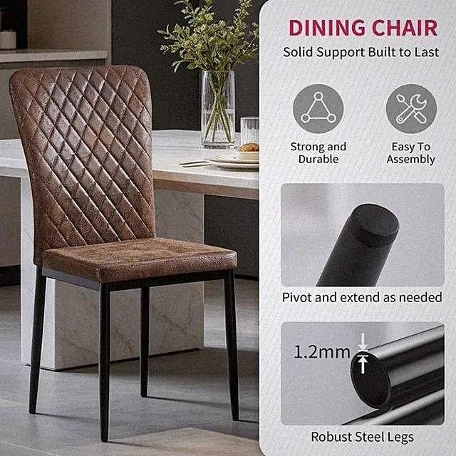AINPECCA 4er Set Esszimmerstühle Kunstleder ergonomische Rückenlehne braun