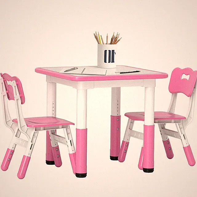 AIYAPLAY 3-teiliges verstellbares Kinder Tisch und Stuhl Set für Spielzimmer - Rosa