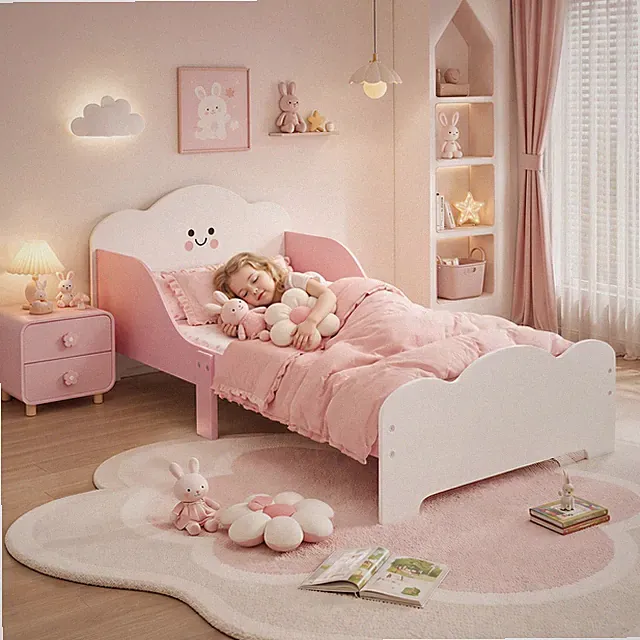 AIYAPLAY Kinderbett, 140x70 cm Kleinkindbett mit Rausfallschutz, Lattenrost Rosa