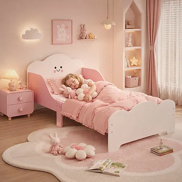 AIYAPLAY Kinderbett, 140x70 cm Kleinkindbett mit Rausfallschutz, Lattenrost Rosa