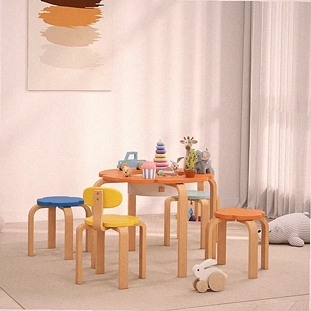 AIYAPLAY Kindersitzgruppe Kindertisch mit Stauraum 5-teilig Kindermöbel Holz