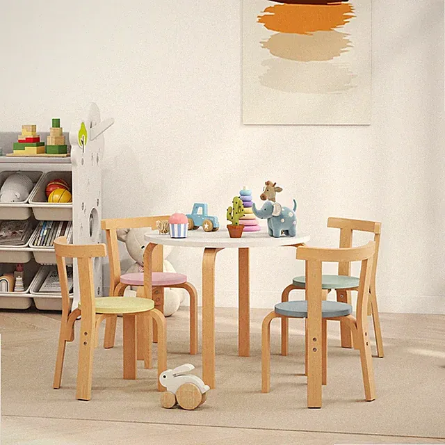 AIYAPLAY Kindertisch Holz mit 4 Stühlen Kinder Tisch Stuhl Set für 3-8 Jahre