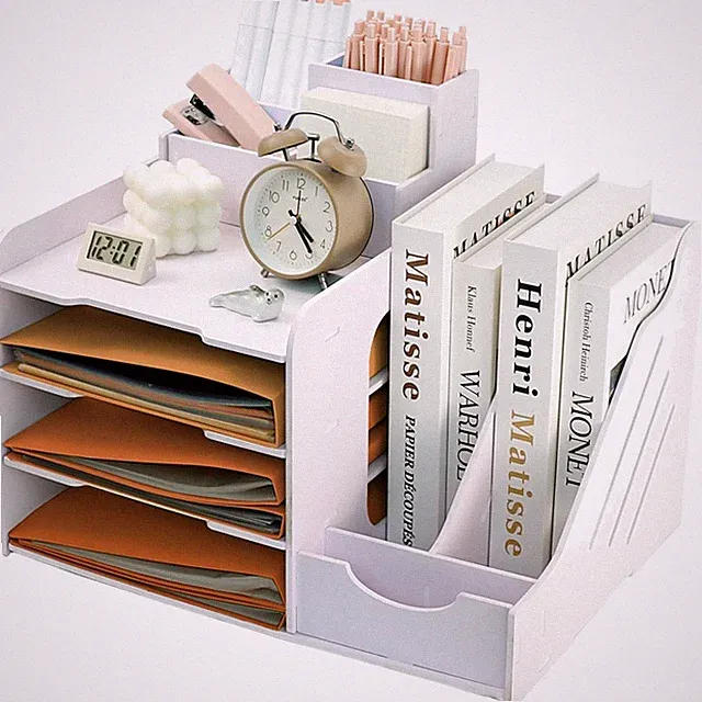 Aktenablage Schreibtisch Organizer 4 Schicht Büro weiß Papierfächer Klemmbrett