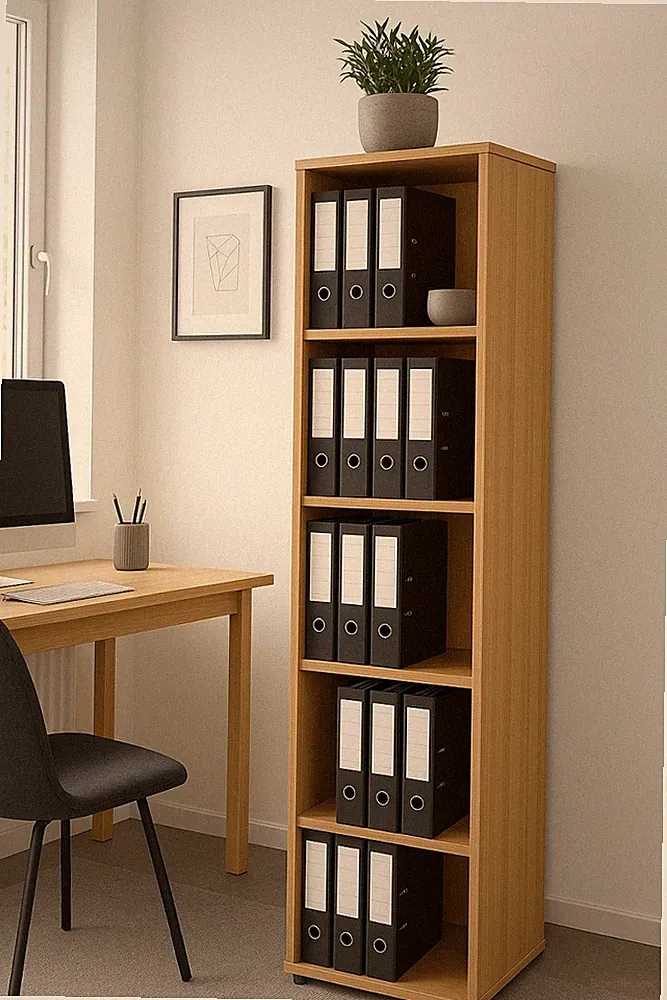 Aktenregal Standregal Holzregal Bücherregal Holz Buche 5 Fächer, 188x42x40cm