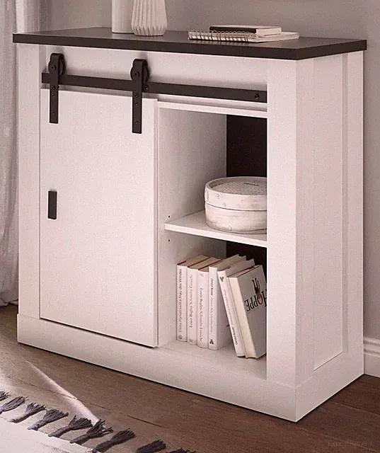 Aktenschrank Kommode Akten Sideboard Schiebetür weiß Pinie Landhaus Büro Stove