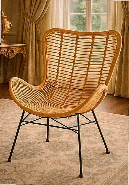 Akzentstuhl Rattan Colorado Modern Geflecht Bohemian Natur Braun & Schwarz Metall