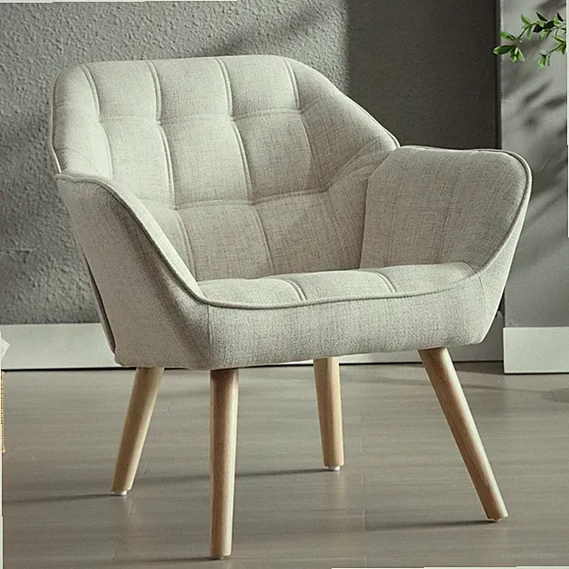 Akzentstuhl Sessel, gepolstert, Holzbeine, Leinen, Wohnzimmermöbel, Beige