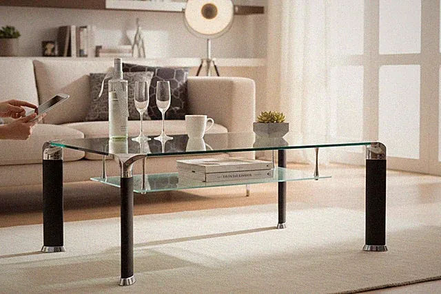 Alberto Couchtisch: Modernes Design aus Sicherheitsglas & Metall, 100x42x60cm