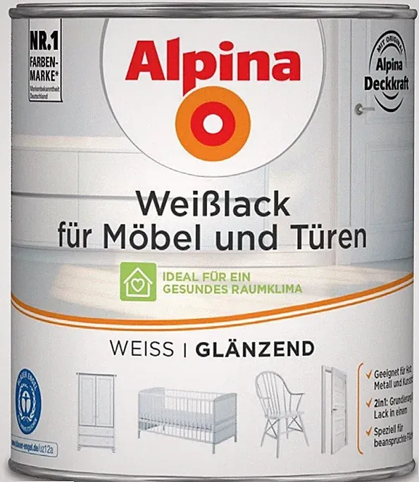 Alpina Weißlack für Möbel und Türen glänzend Möbellack Lack Türenlack