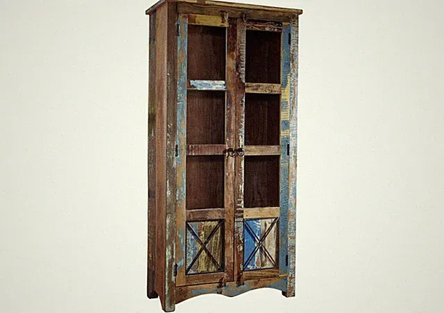 Altholz Vintage look Vitrine mehrfarbig massiv Vitrinenschrank groß Massivholz