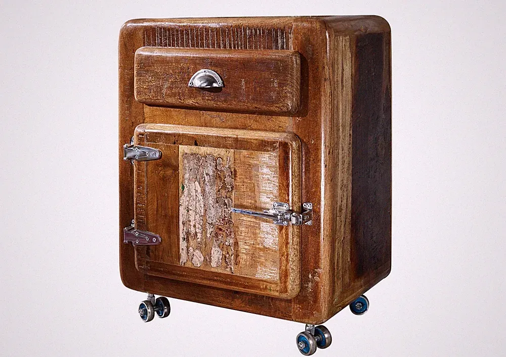 Altholz Vintage Rollcontainer shabby chic Rollwagen Schreibtisch Schrank massiv