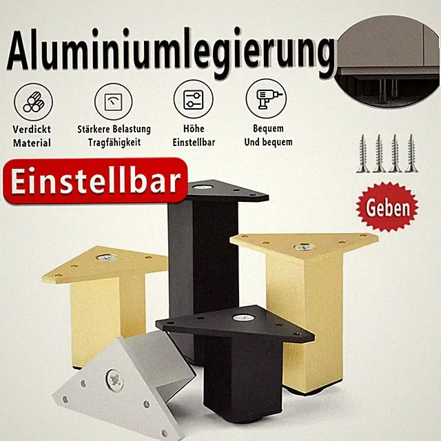 Alu Möbelfüße Stellfuß Höhenverstellbar Kommodenfuß Schrankfüße Bettfüße 40x40mm