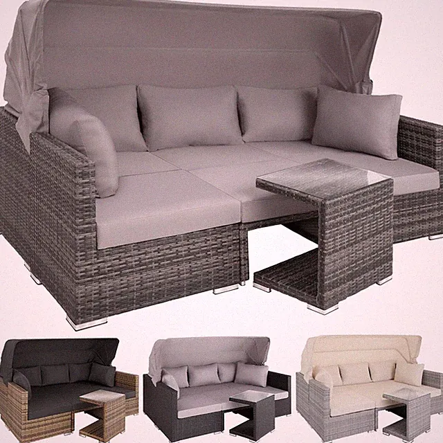 Alu Polyrattan Lounge 16-tlg. Set mit Sonnendach Gartenmöbel Sitzgruppe Sessel
