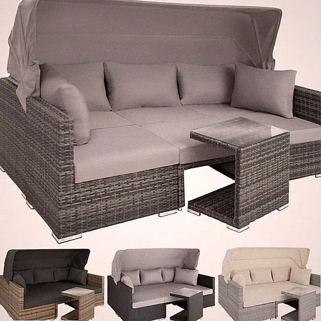 Alu Polyrattan Lounge 16-tlg. Set mit Sonnendach Gartenmöbel Sitzgruppe Sessel
