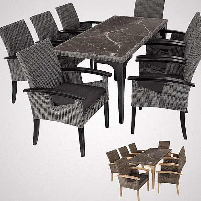 Alu Rattan Tisch + 8 Stühle Sitzgruppe Essgruppe Gartenmöbel Set Garten Garnitur