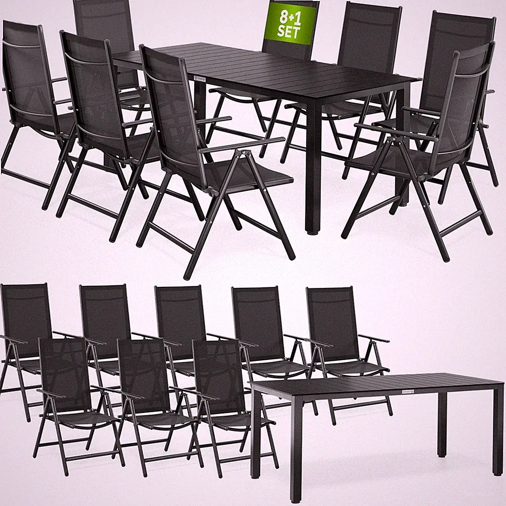 Alu Sitzgruppe Gartenmöbel WPC Tisch Stuhl Essgruppe Sitzgarnitur Garten Set 8+1