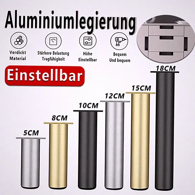Aluminium Möbelfuß Höhe 50mm-400mm Füße Schrankfüße Bettfüße Möbelbeine Sofafüße
