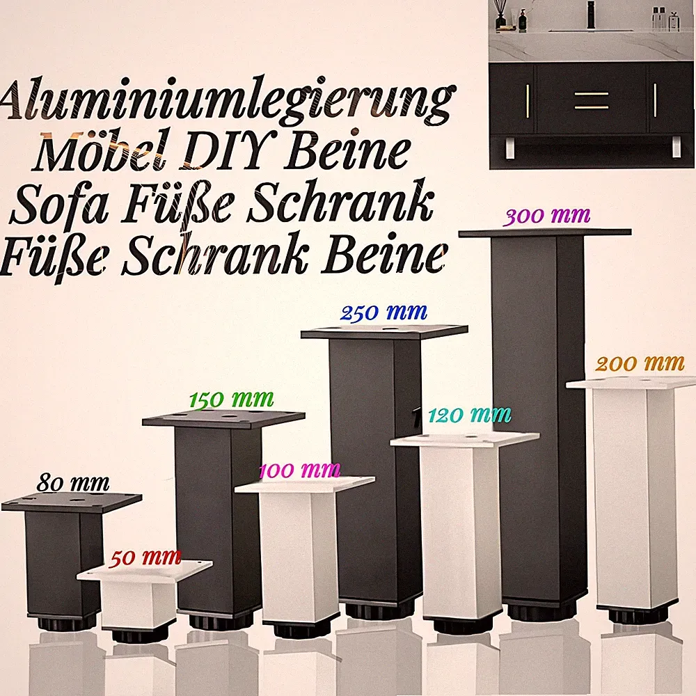Aluminiumlegierung Möbel DIY Beine Sofa Füße Schrank Füße Schrank Beine 50~300mm