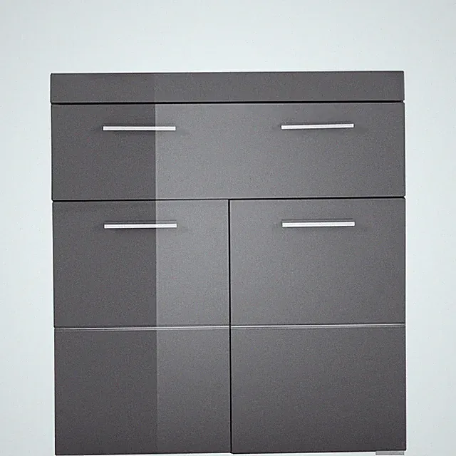 Amanda Kommode Grau Hochglanz Standschrank BxHxT 73 x 79 x 31 cm 2 Türe...