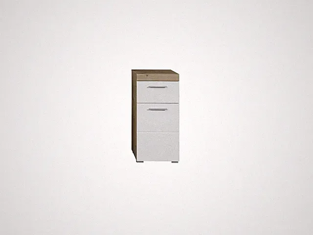 Amanda Kommode Weiß Hochglanz/Eiche Badezimmerschrank BxHxT 37 x 79 x 31...