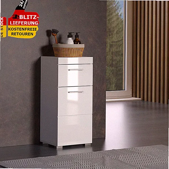 Amanda - Kommode Weiß Hochglanz - Standschrank 37X79X31Cm Badschrank Universal