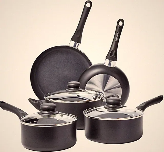 Amazon Basics 8 teiliges Antihaft Kochgeschirr Set Töpfe und Pfannen mit Deckeln