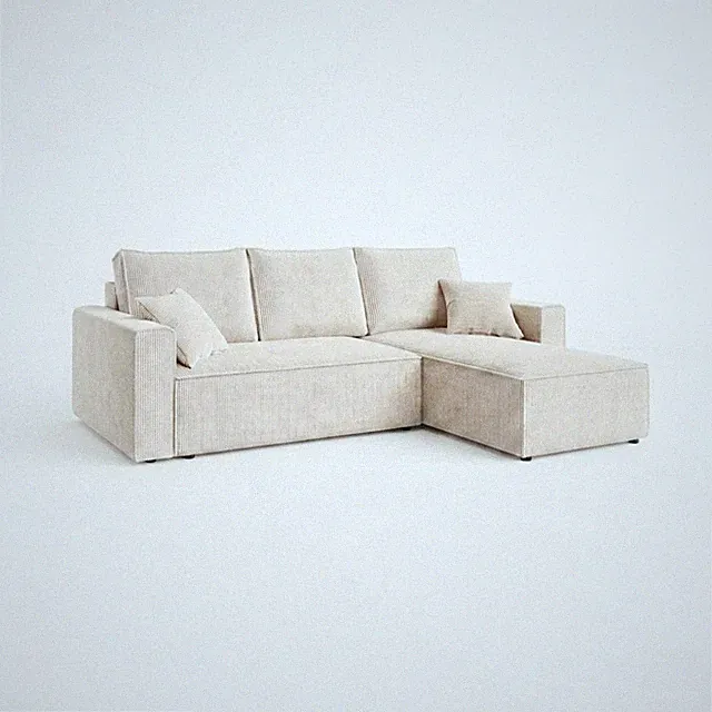 AMBER L Ecksofa mit Schlaffunktion und Bettkasten L-Form, Cord Creme