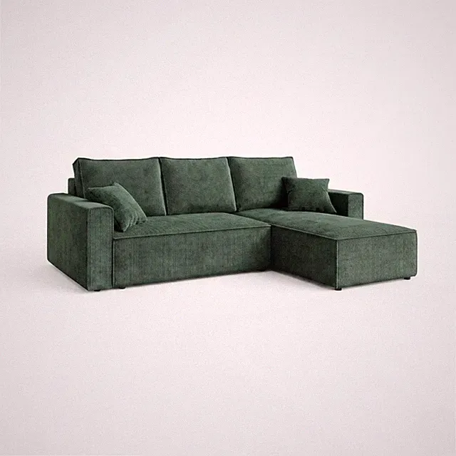 AMBER L Ecksofa mit Schlaffunktion und Bettkasten L-Form, Cord Flaschengrün