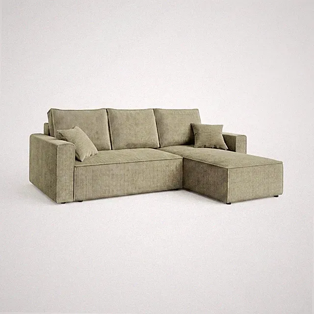 AMBER L Ecksofa mit Schlaffunktion und Bettkasten L-Form, Cord Salbei