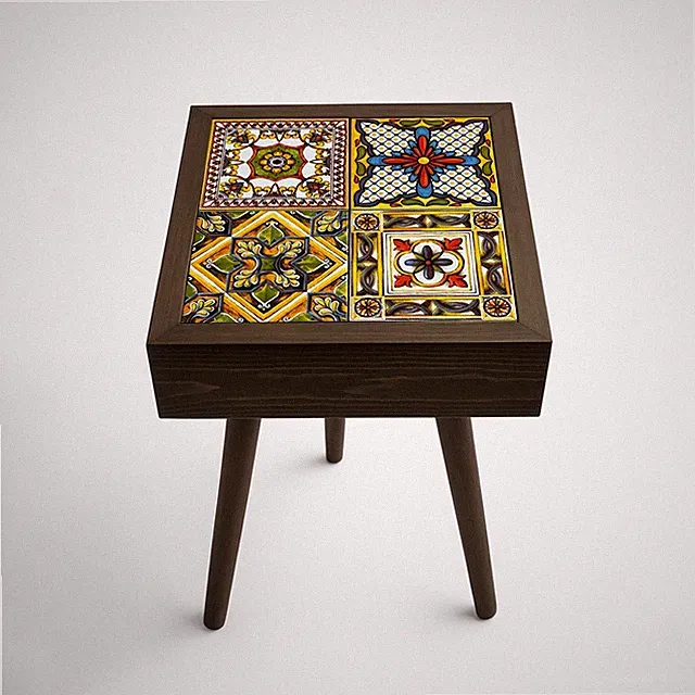 Anatolischer Mosaiktisch Handarbeit Holz Beistell Couchtisch mit Keramikfliesen Geschenk
