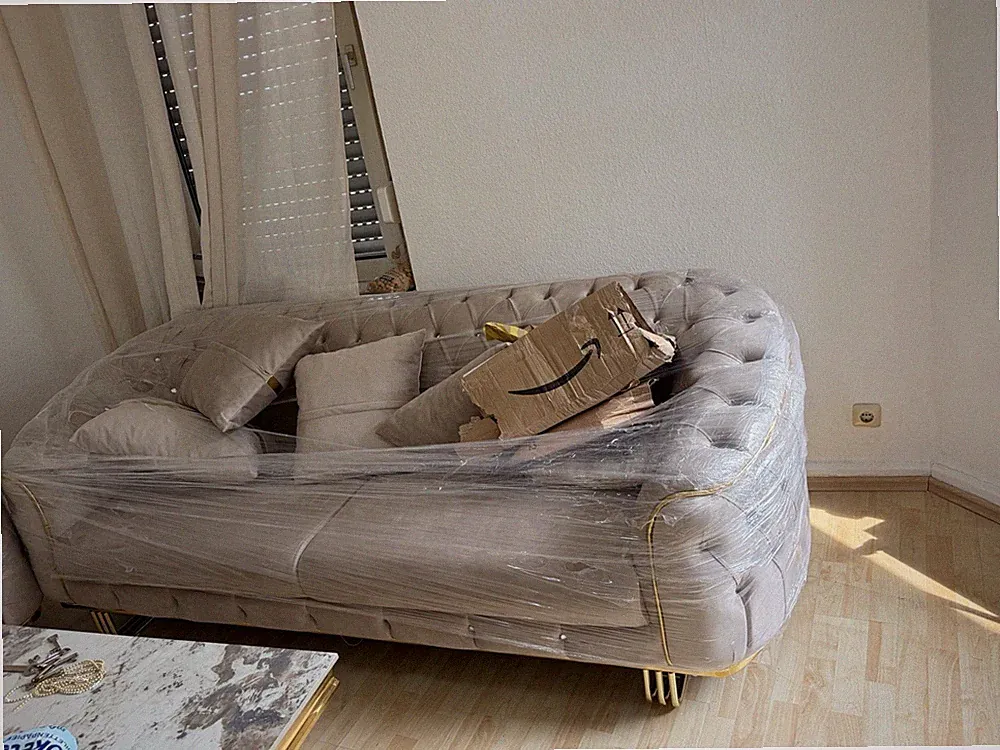 andere Chesterfield Sofa-Set 3-tlg Beige Gold, Polyester 235x90x65 cm